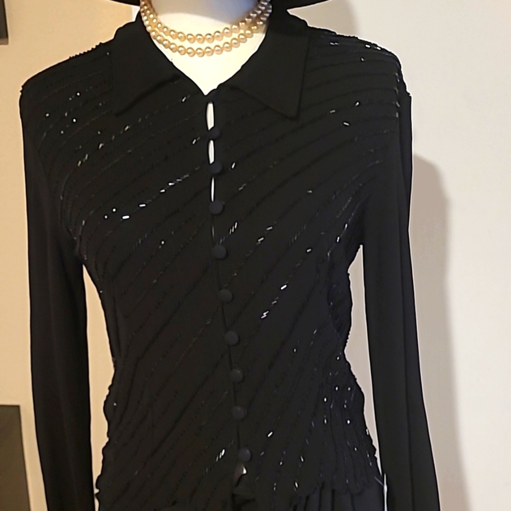 HUNZA, black beaded blouse, NWT size medium
